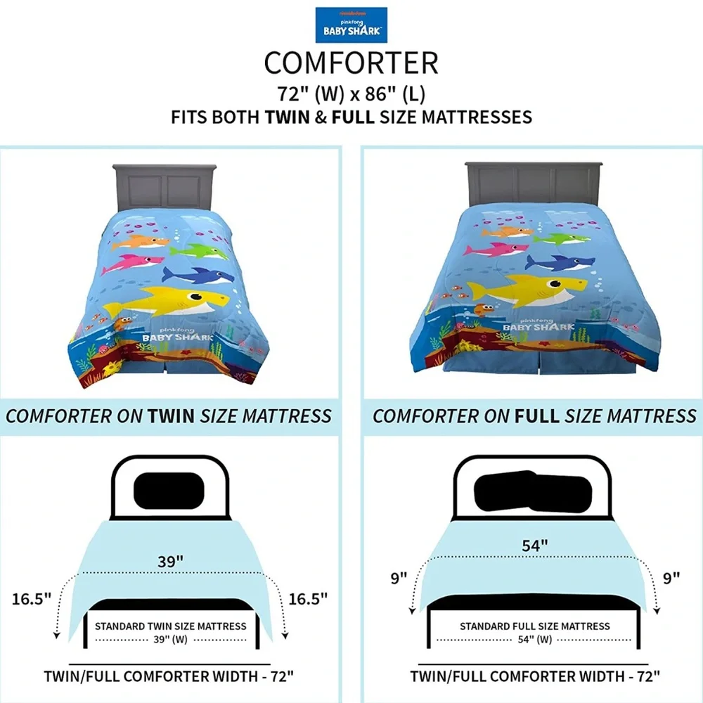 Baby Shark Kids Bedding Soft Microfiber Reversible Comforter